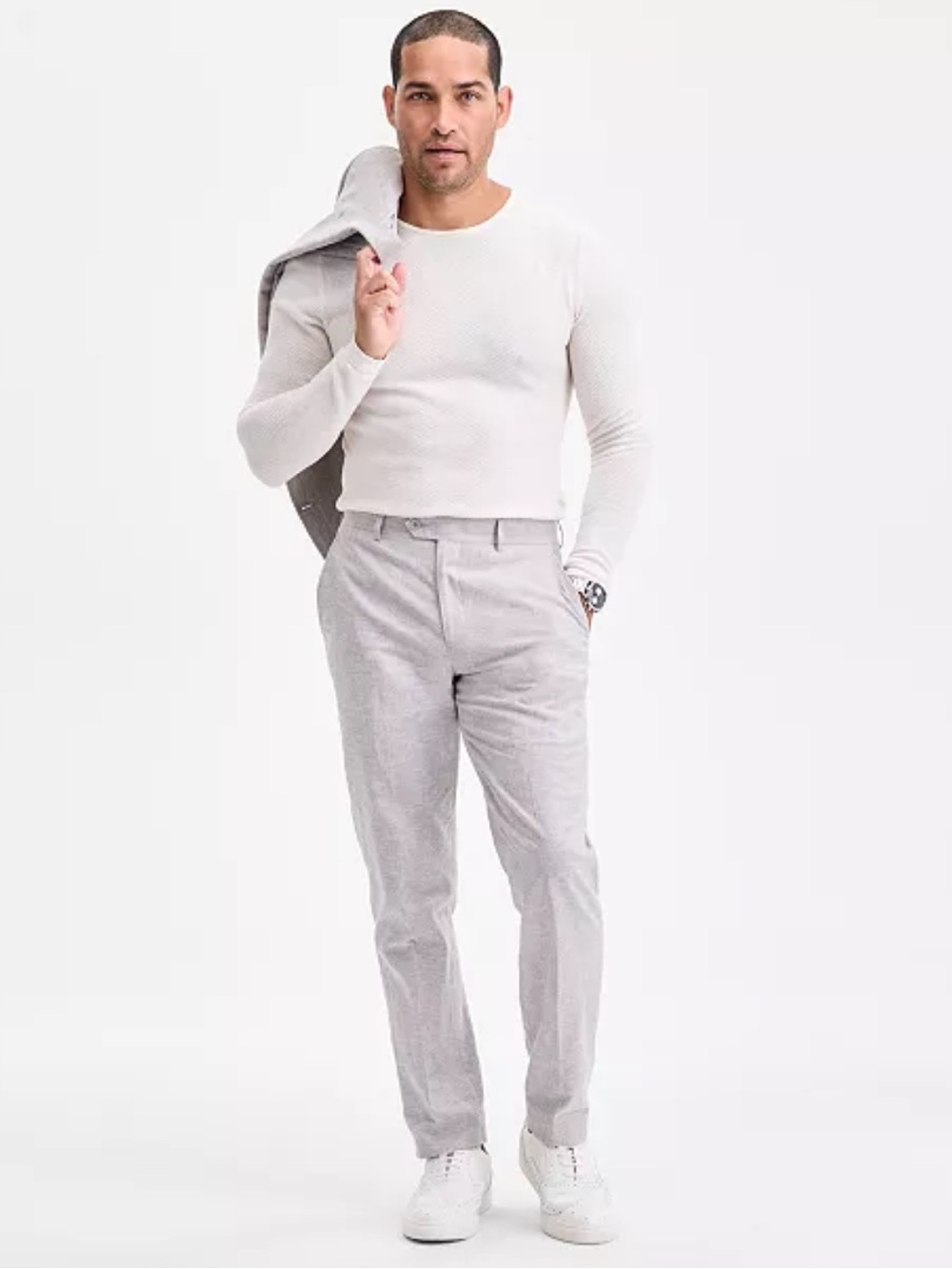 Bar III Light Gray Men's linen pants - Slim Straight Fit